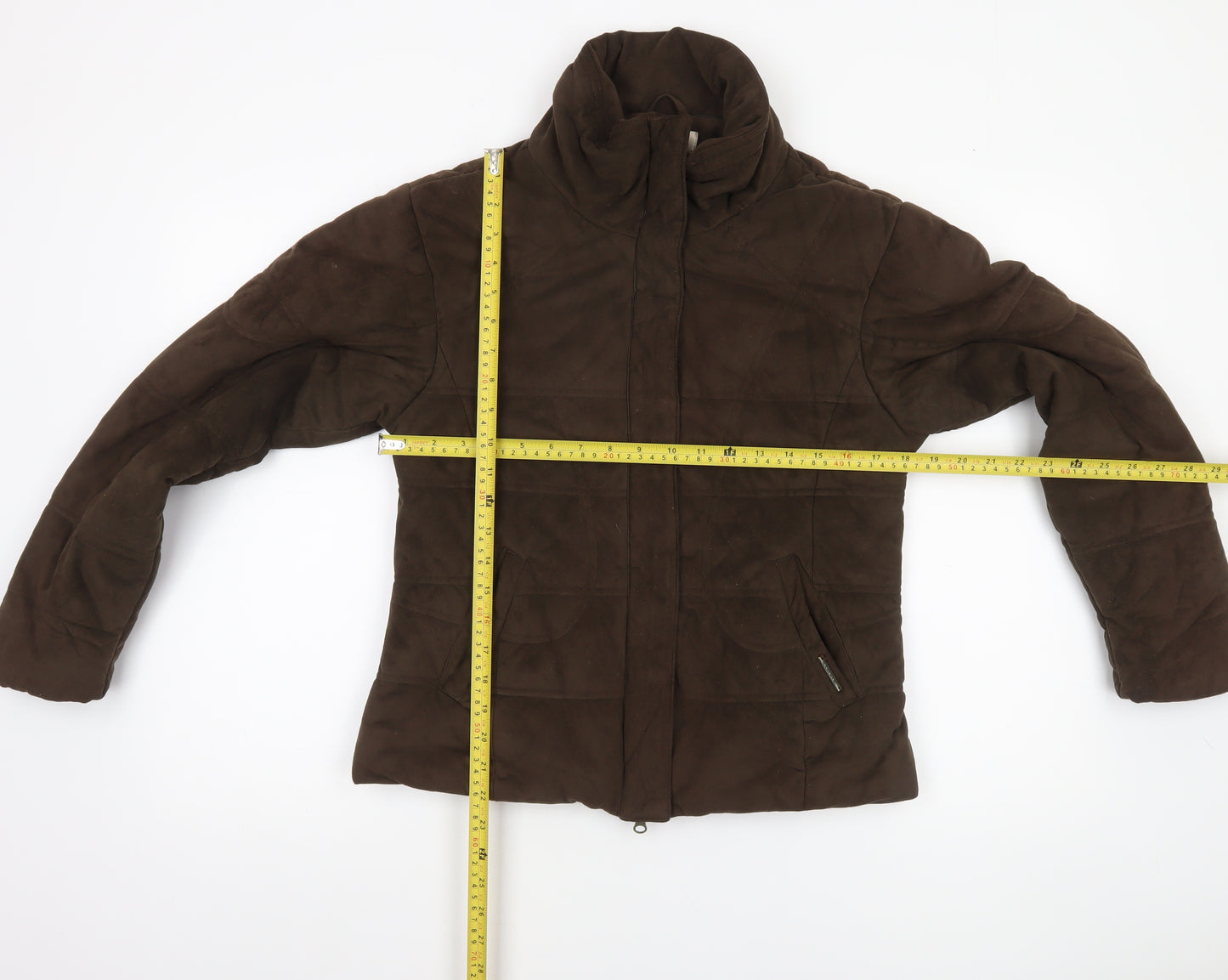 Caldene Women's Brown Suede-Look Puffer Jacket Size S