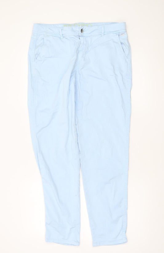 Taifun Women's Blue Cotton Chino Trousers Size 14 Regular Fit
