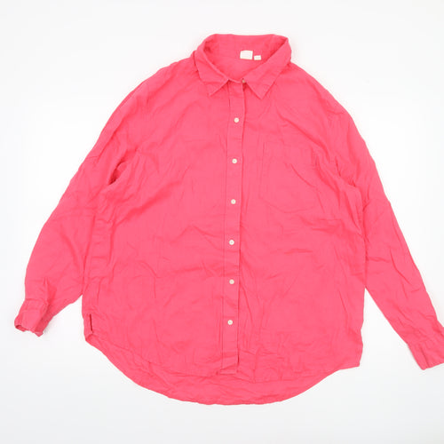 GAP Women's Pink Linen Cotton Long Sleeve Button-Up Shirt Size L