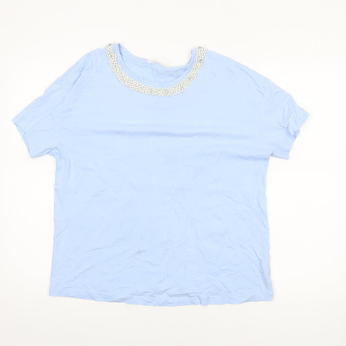 Savida Women's Blue Beaded Neck Cotton T-Shirt Size 12