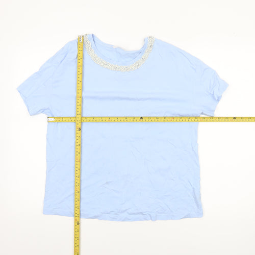 Savida Women's Blue Beaded Neck Cotton T-Shirt Size 12