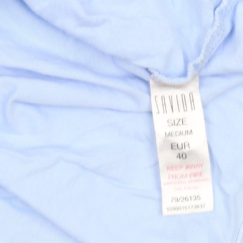 Savida Women's Blue Beaded Neck Cotton T-Shirt Size 12