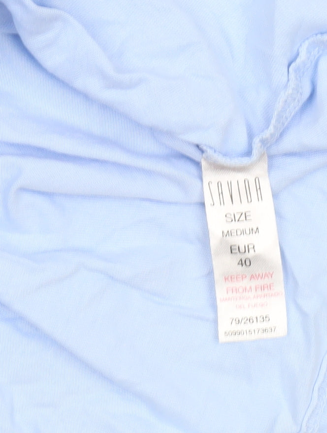 Savida Women's Blue Beaded Neck Cotton T-Shirt Size 12