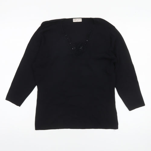 Bonmarché Women’s Black Beaded 3/4 Sleeve Knit Blouse Size M