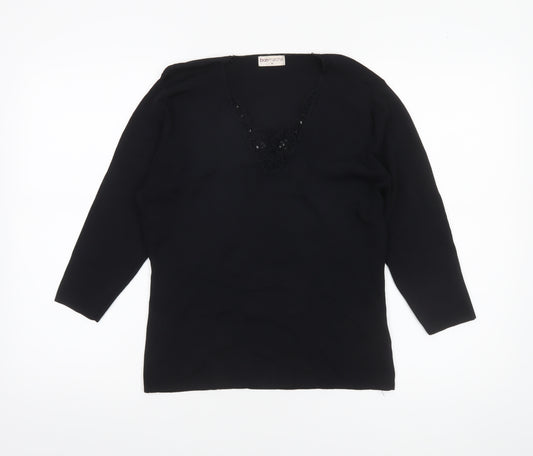 Bonmarché Women’s Black Beaded 3/4 Sleeve Knit Blouse Size M
