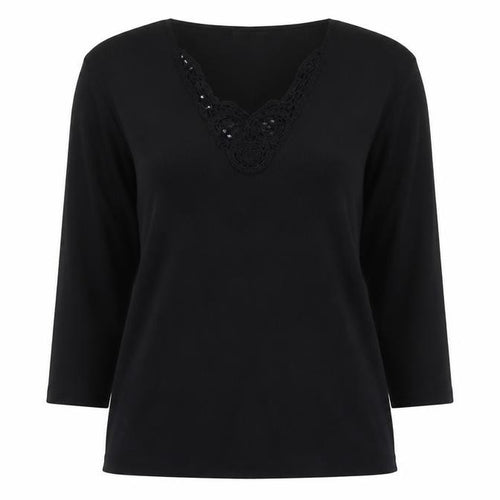 Bonmarché Women’s Black Beaded 3/4 Sleeve Knit Blouse Size M