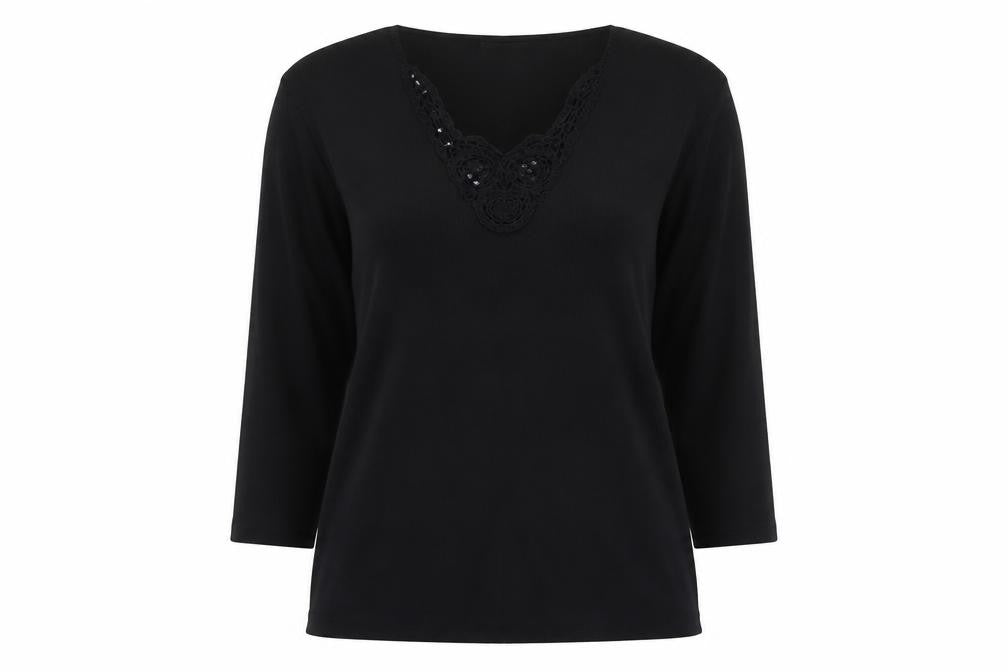 Bonmarché Women’s Black Beaded 3/4 Sleeve Knit Blouse Size M