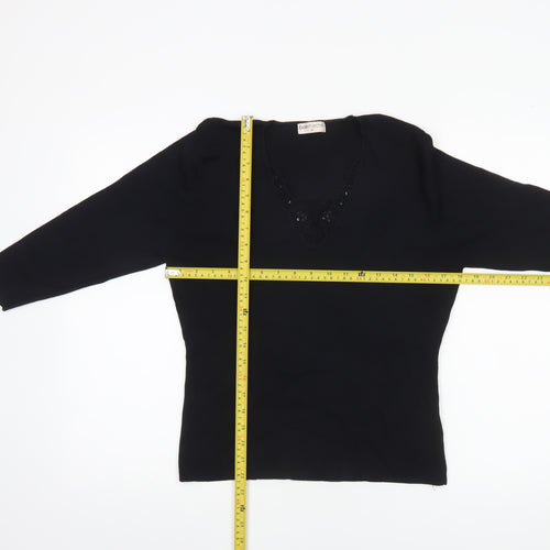 Bonmarché Women’s Black Beaded 3/4 Sleeve Knit Blouse Size M