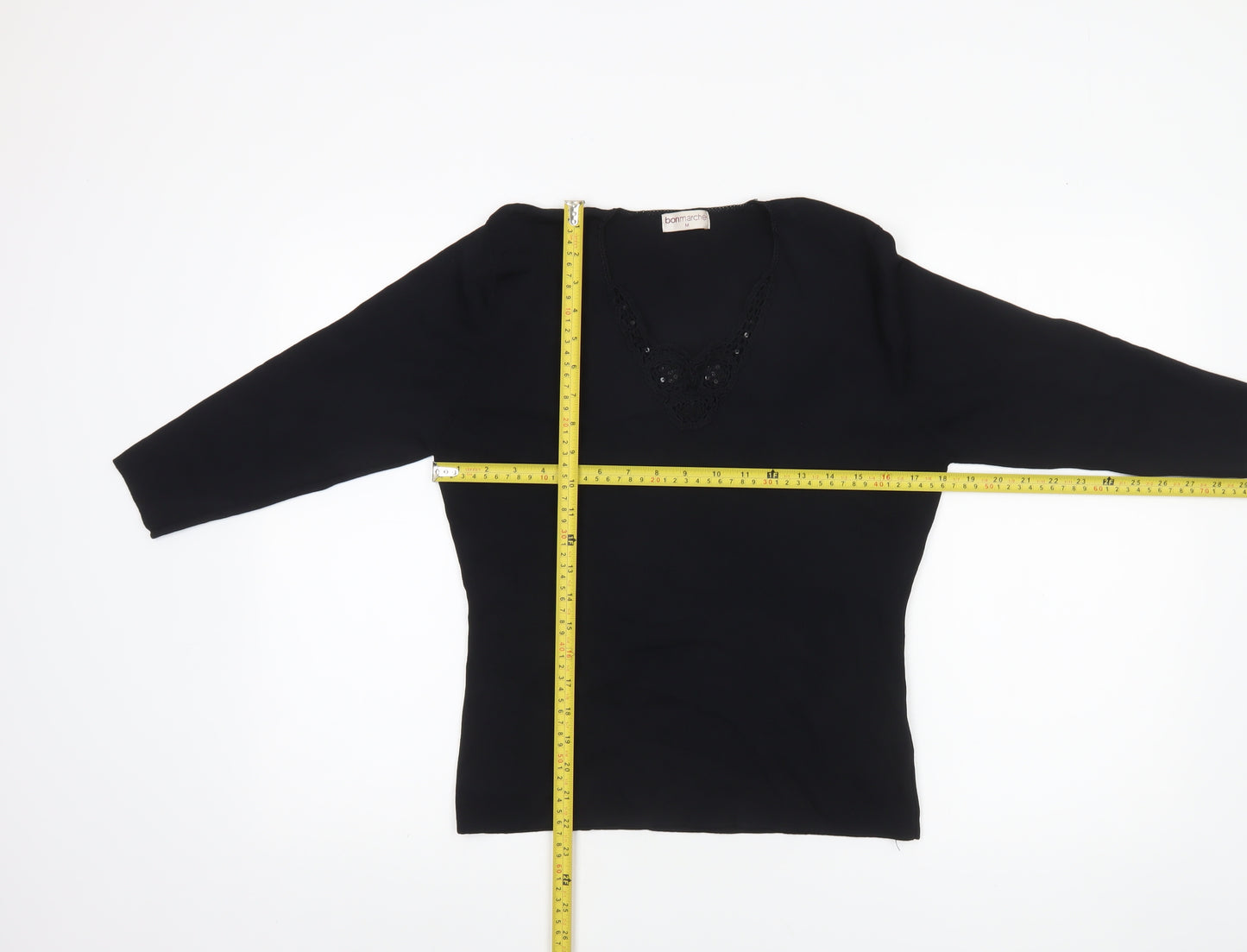 Bonmarché Women’s Black Beaded 3/4 Sleeve Knit Blouse Size M