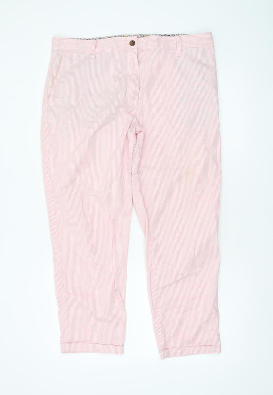 Marks and Spencer Womens Pink Striped Cotton Chino Trousers Size 16 Short