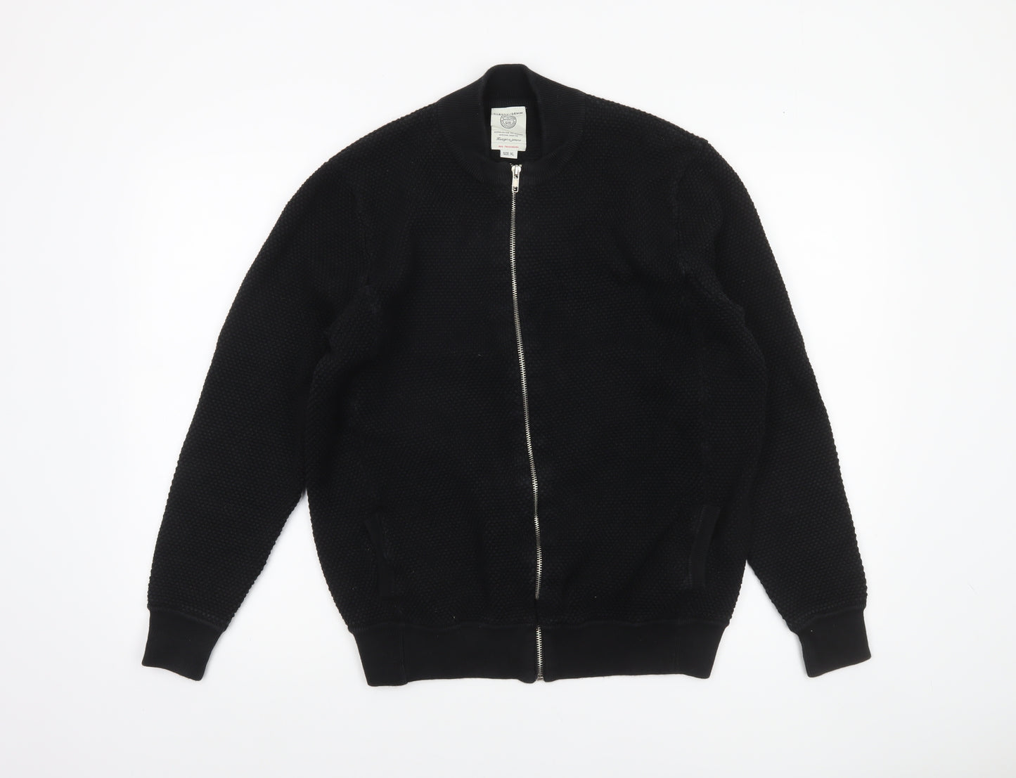 Kuegou Jeans Men’s Black Knit Bomber Jacket XL Zip Up Casual