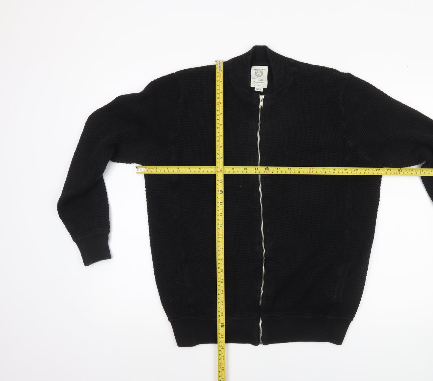 Kuegou Jeans Men’s Black Knit Bomber Jacket XL Zip Up Casual