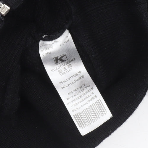 Kuegou Jeans Men’s Black Knit Bomber Jacket XL Zip Up Casual