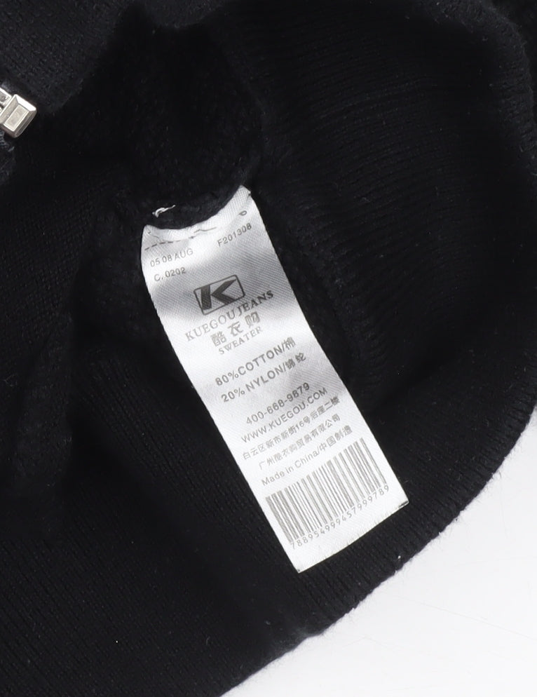 Kuegou Jeans Men’s Black Knit Bomber Jacket XL Zip Up Casual