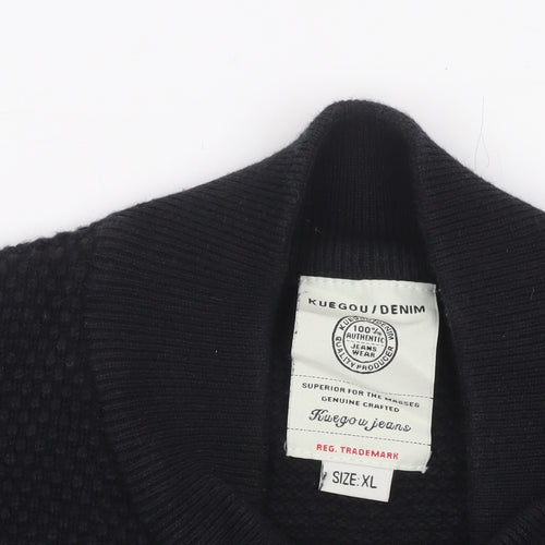 Kuegou Jeans Men’s Black Knit Bomber Jacket XL Zip Up Casual