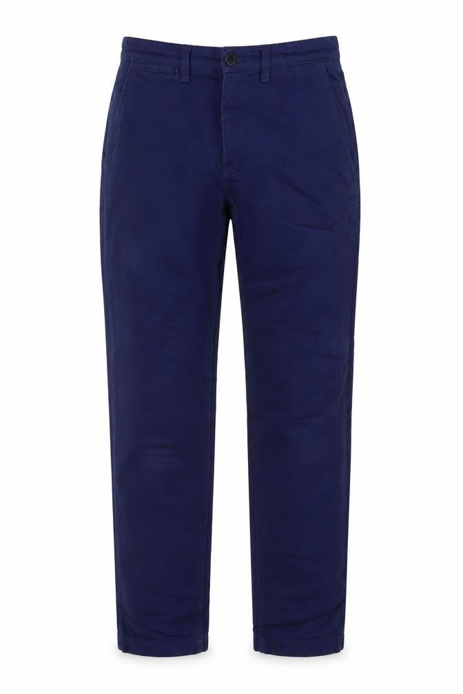 Front view of Fred Perry Men's Blue Chino Trousers, size 30, Regular 100% Cotton