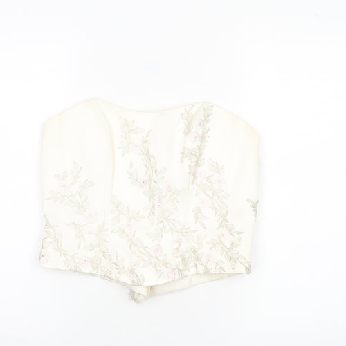 Pronuptia Paris Women’s Ivory Floral Embroidered Satin Strapless Top Size 10