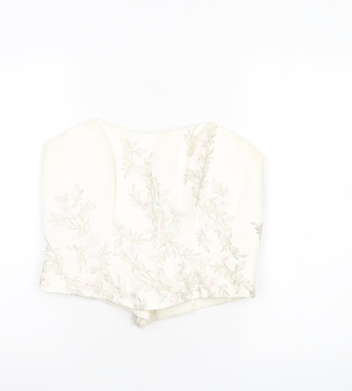 Pronuptia Paris Women’s Ivory Floral Embroidered Satin Strapless Top Size 10