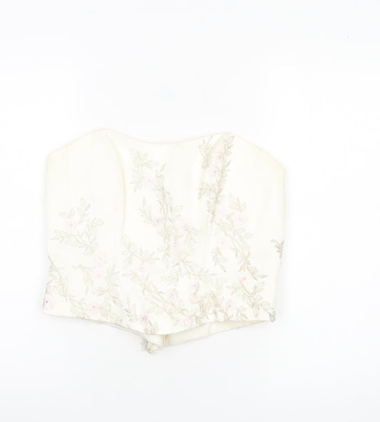 Pronuptia Paris Women’s Ivory Floral Embroidered Satin Strapless Top Size 10