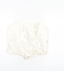 Pronuptia Paris Women’s Ivory Floral Embroidered Satin Strapless Top Size 10