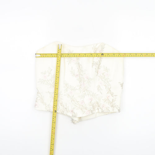 Pronuptia Paris Women’s Ivory Floral Embroidered Satin Strapless Top Size 10