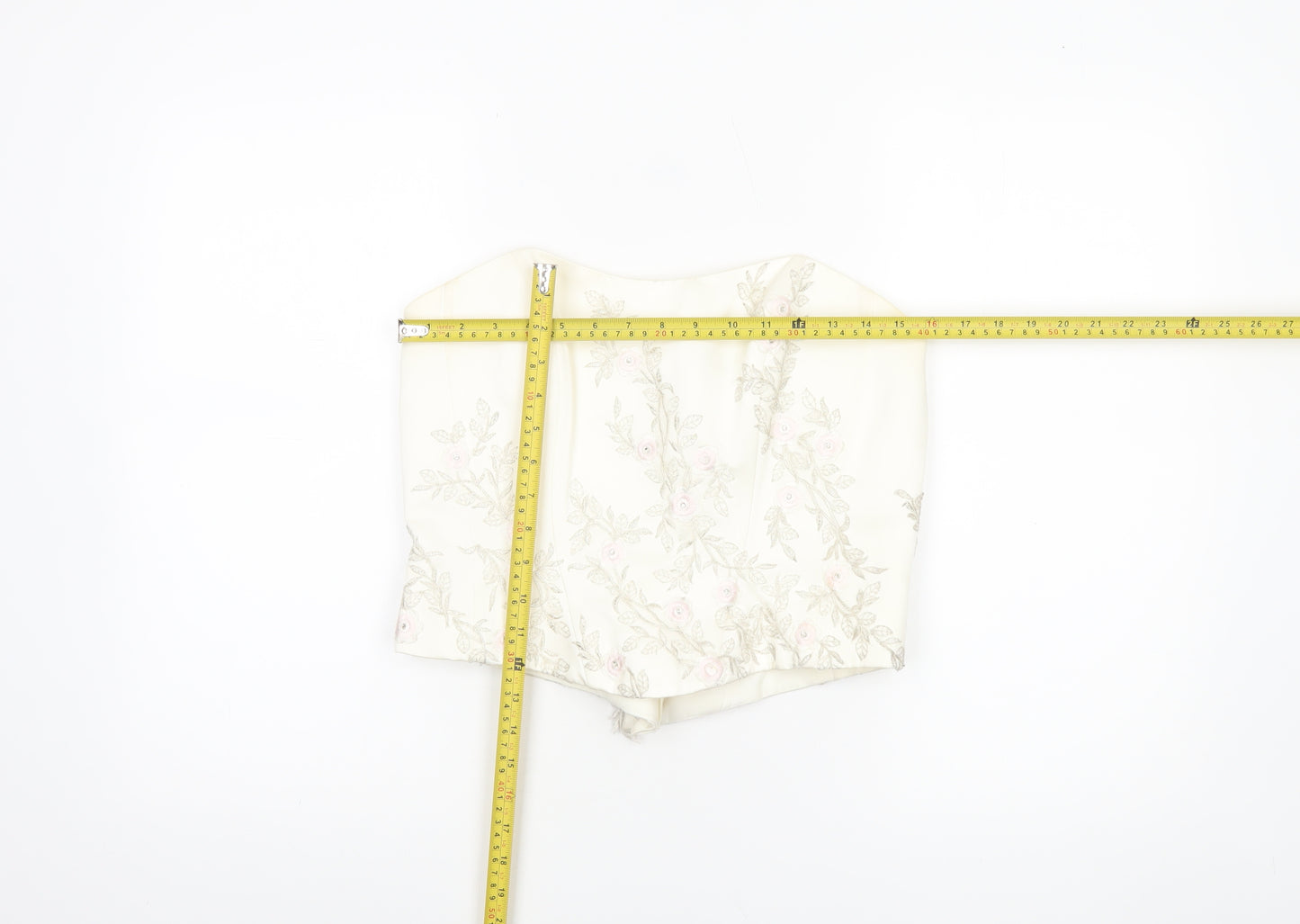 Pronuptia Paris Women’s Ivory Floral Embroidered Satin Strapless Top Size 10