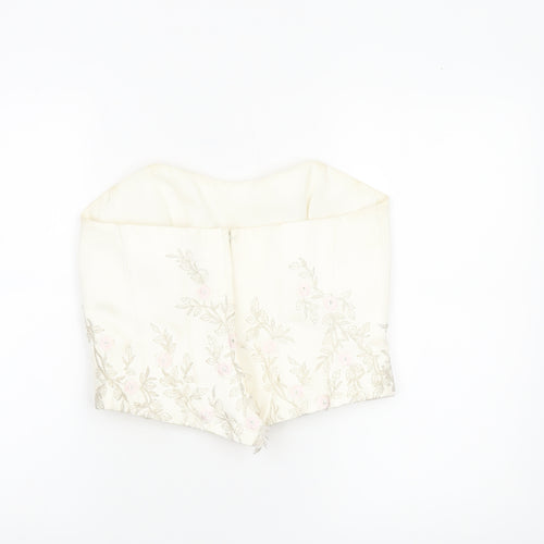 Pronuptia Paris Women’s Ivory Floral Embroidered Satin Strapless Top Size 10