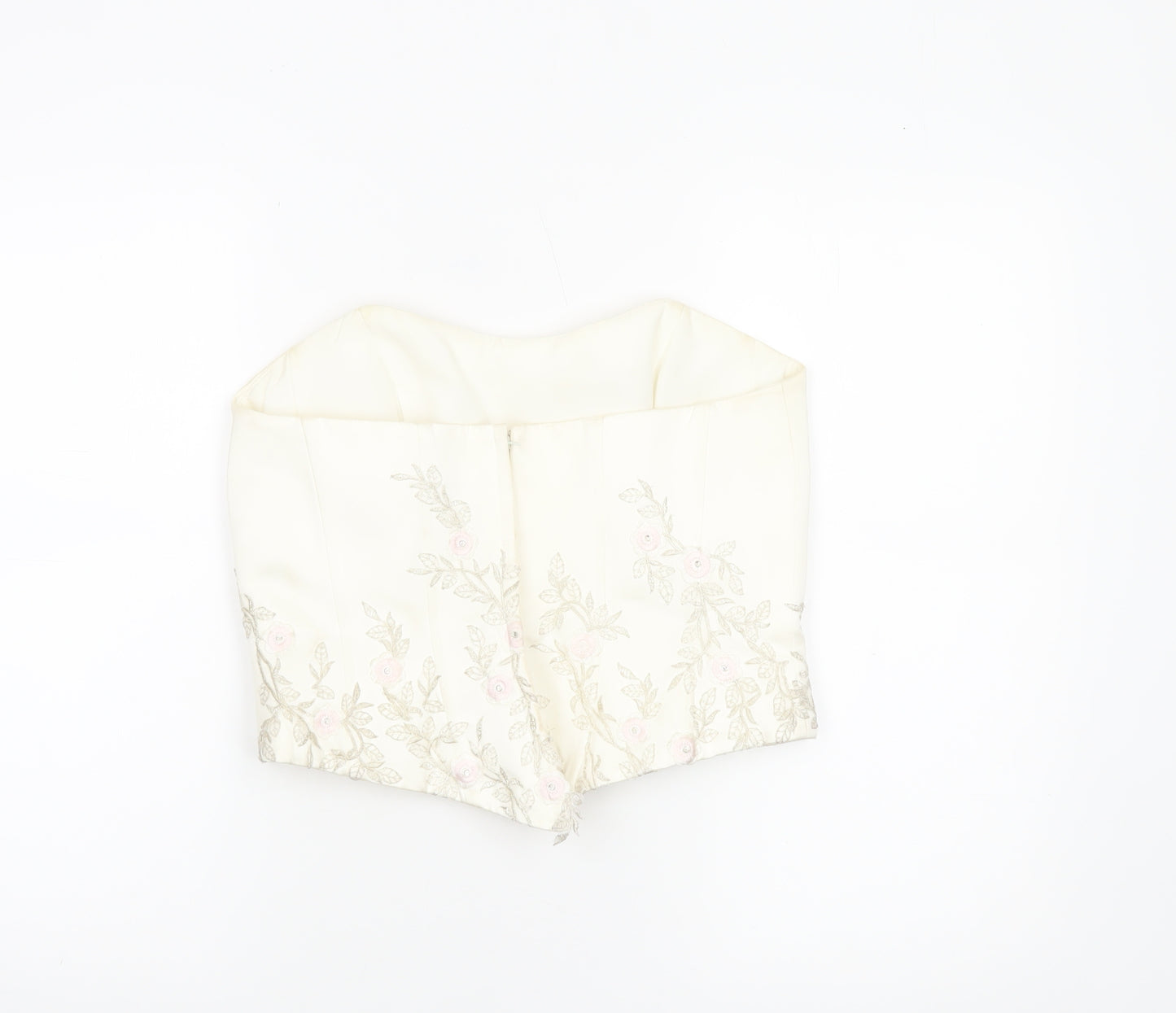 Pronuptia Paris Women’s Ivory Floral Embroidered Satin Strapless Top Size 10