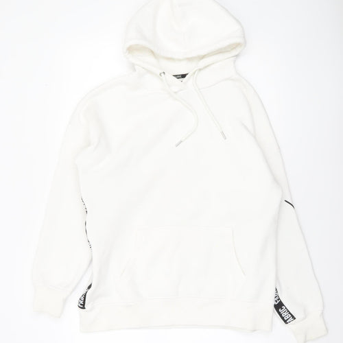 Fabric Women White Pullover Hoodie UK 10 Cotton Blend