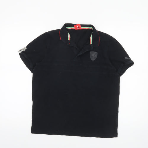 Puma Womens Black Short Sleeve Polo Shirt L Collared Cotton
