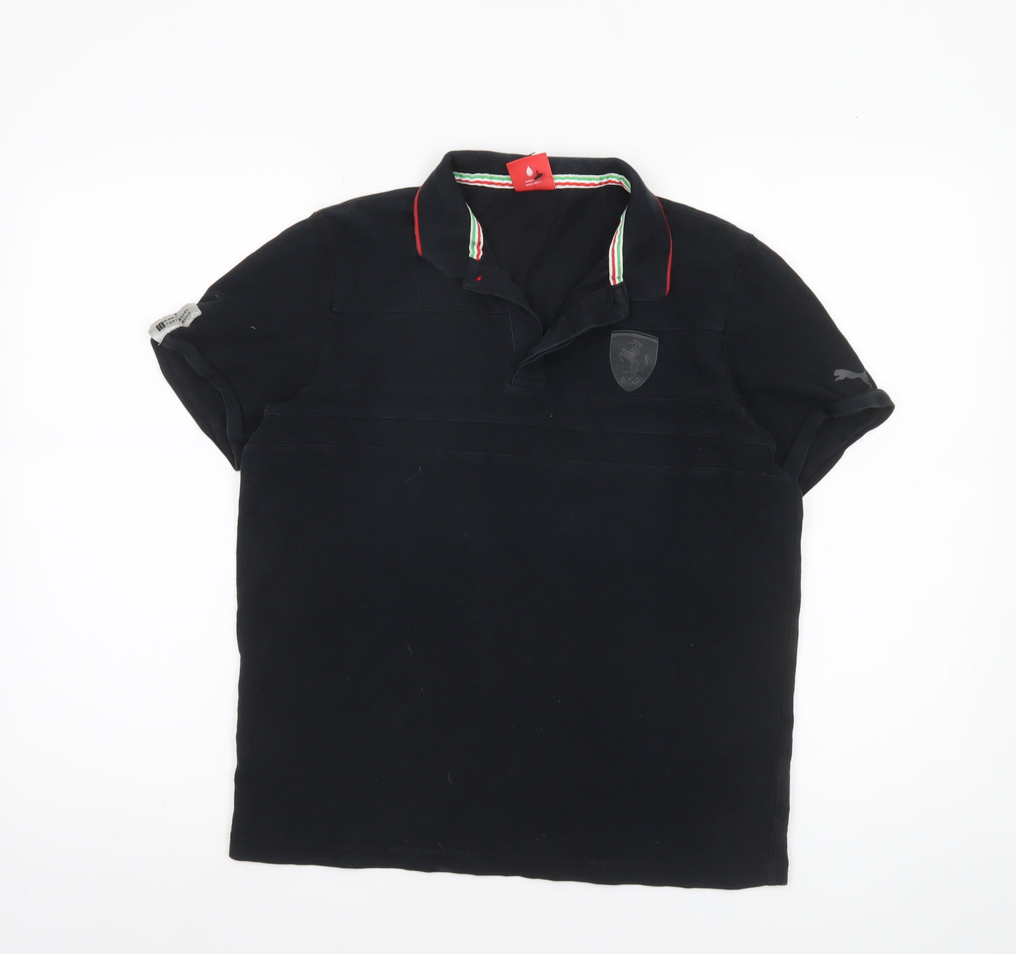 Puma Womens Black Short Sleeve Polo Shirt L Collared Cotton