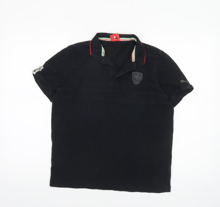 Puma Womens Black Short Sleeve Polo Shirt L Collared Cotton