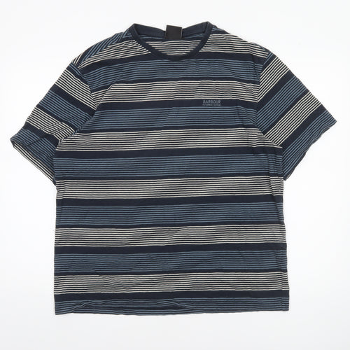 Barbour International Men's Blue Striped Relaxed Fit Cotton T-Shirt L