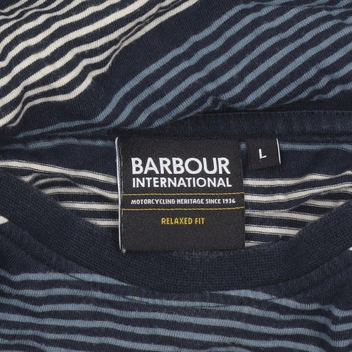 Barbour International Men's Blue Striped Relaxed Fit Cotton T-Shirt L