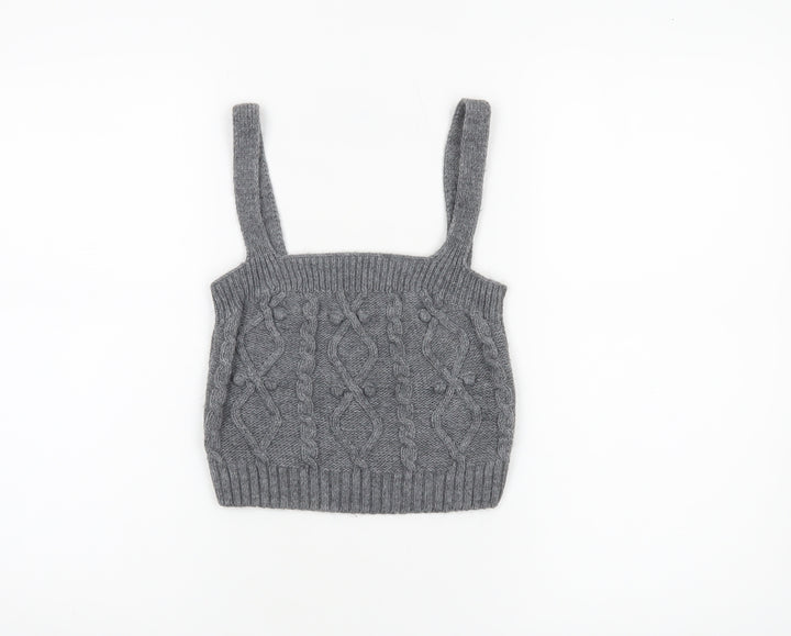 River Island Womens Grey Cable Knit Cropped Tank Top Size S