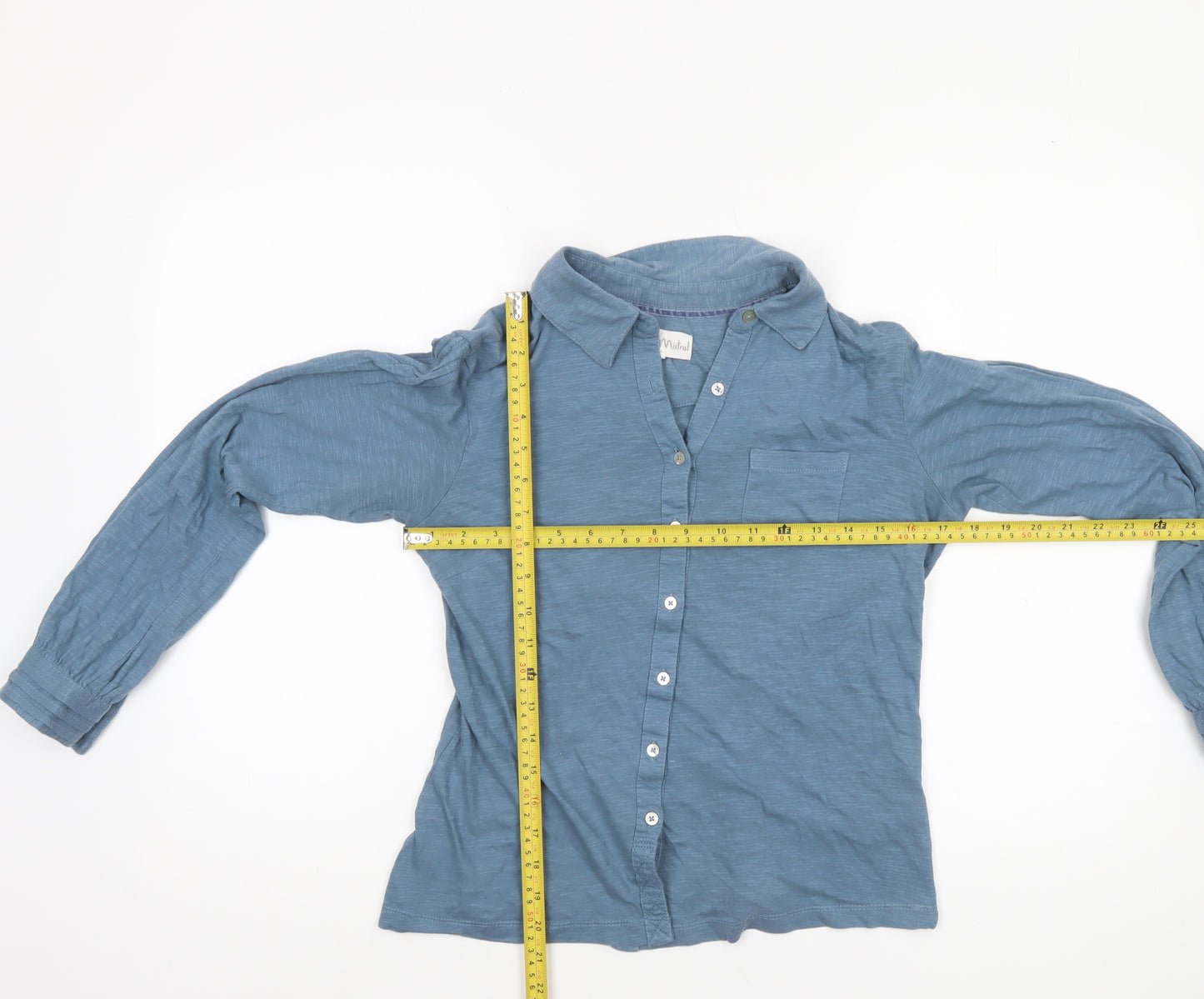 Mistral Women's Blue Cotton Long Sleeve Button-Up Shirt Size 10