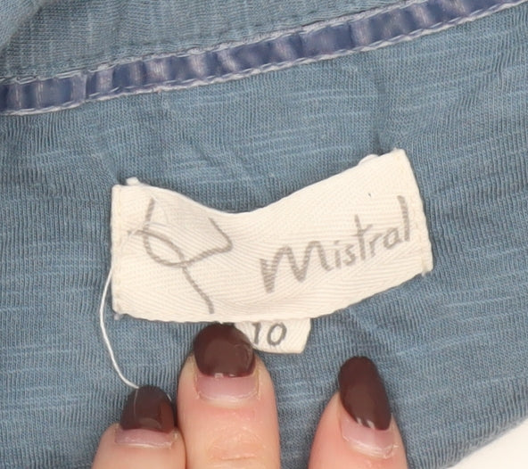 Mistral Women's Blue Cotton Long Sleeve Button-Up Shirt Size 10