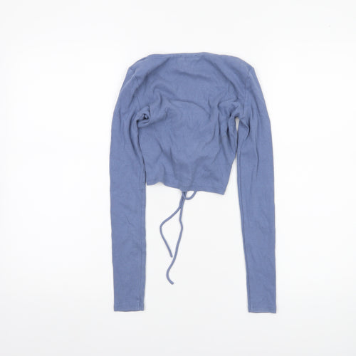 Zara Women Blue Cropped Long Sleeve Drawstring Top Size 8