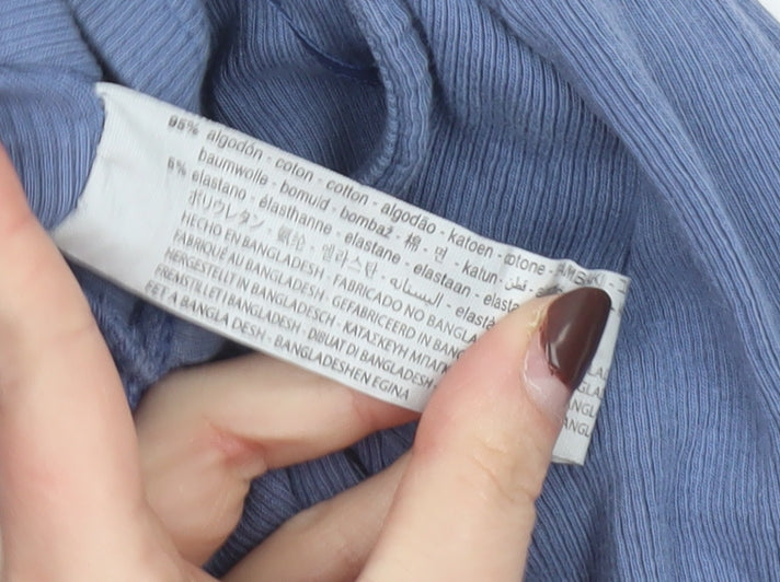 Zara Women Blue Cropped Long Sleeve Drawstring Top Size 8