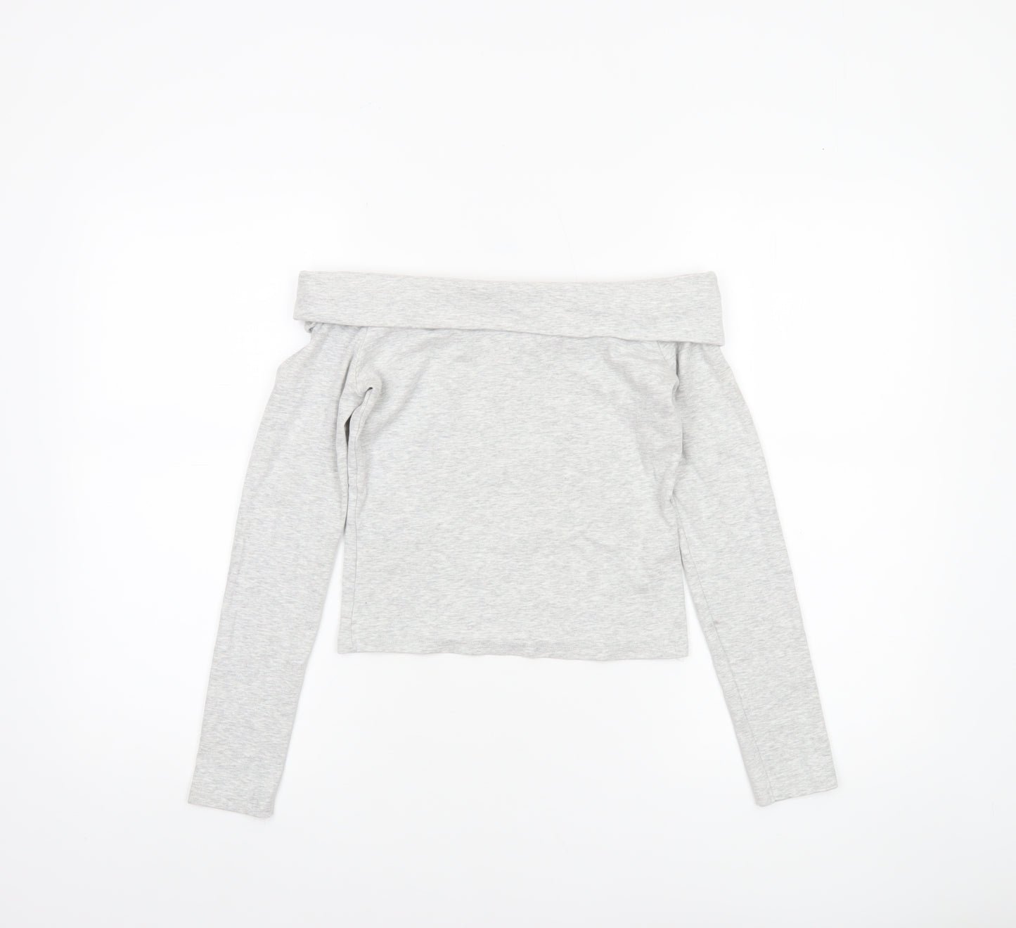 Stradivarius Womens Grey Off Shoulder Cropped Long Sleeve Top Size 12