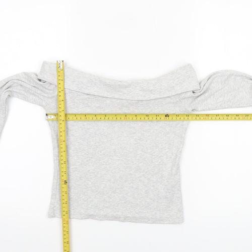Stradivarius Womens Grey Off Shoulder Cropped Long Sleeve Top Size 12