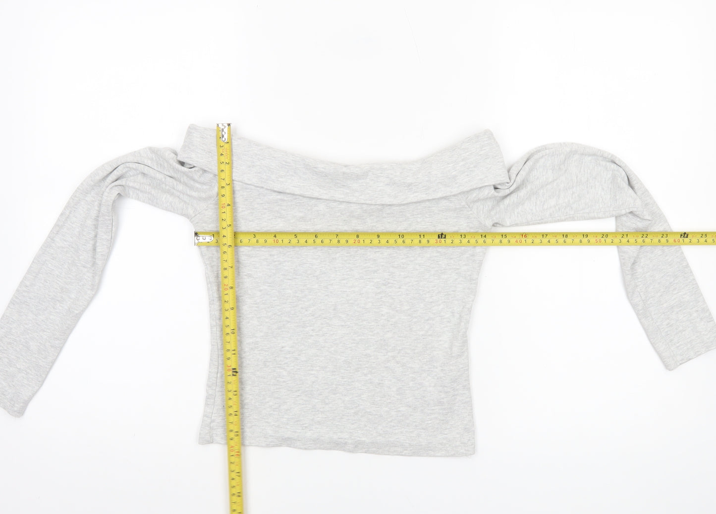 Stradivarius Womens Grey Off Shoulder Cropped Long Sleeve Top Size 12