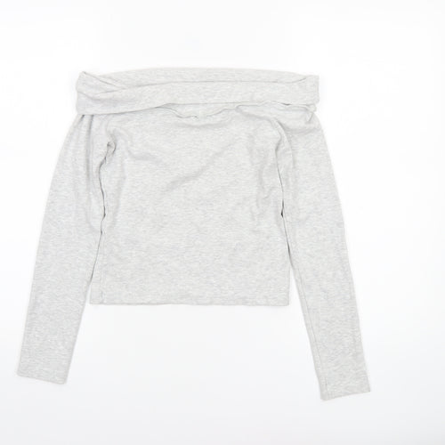 Stradivarius Womens Grey Off Shoulder Cropped Long Sleeve Top Size 12