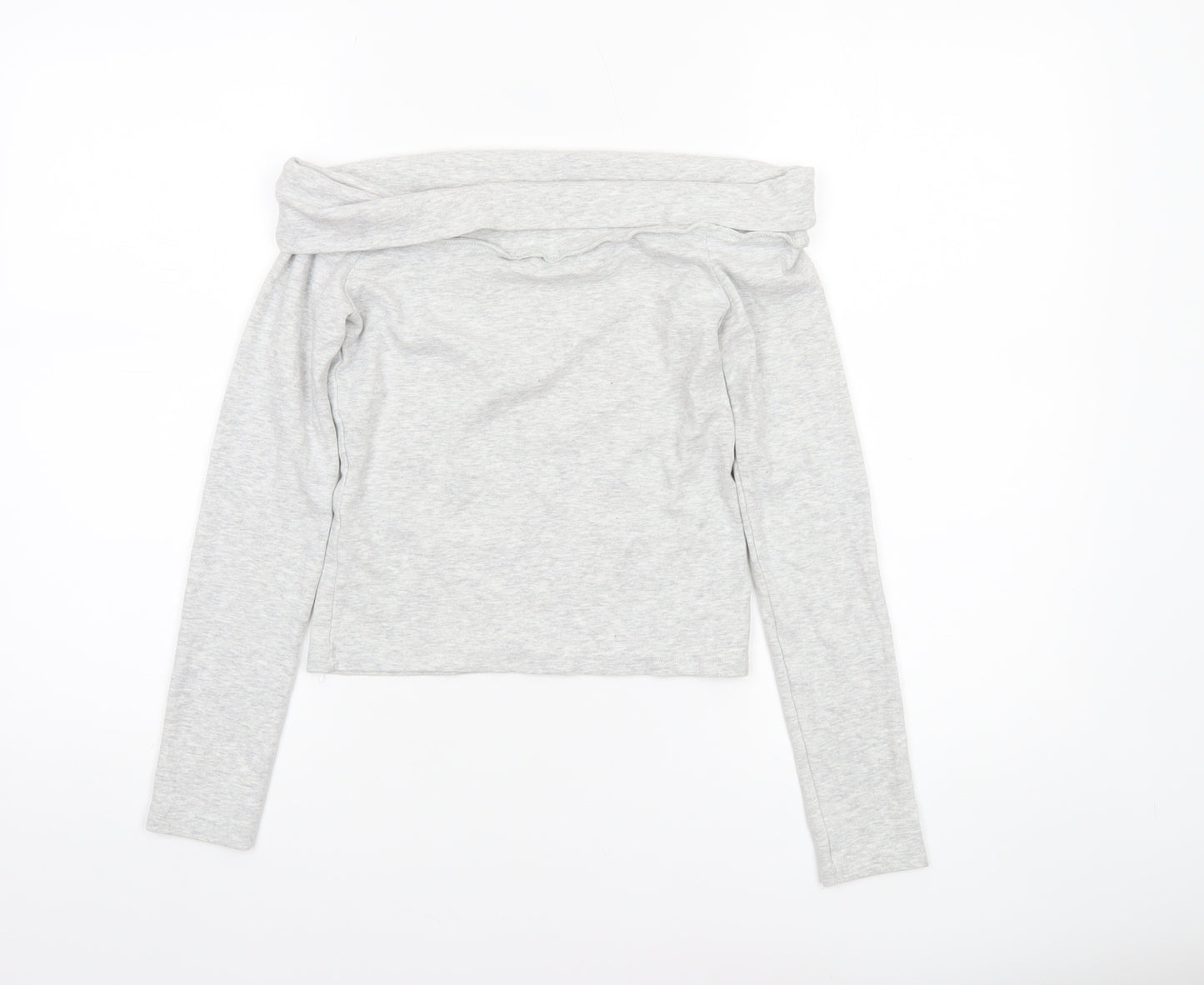 Stradivarius Womens Grey Off Shoulder Cropped Long Sleeve Top Size 12