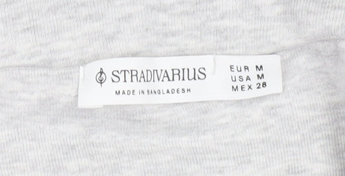 Stradivarius Womens Grey Off Shoulder Cropped Long Sleeve Top Size 12
