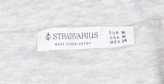 Stradivarius Womens Grey Off Shoulder Cropped Long Sleeve Top Size 12