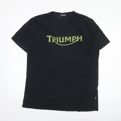 Triumph Men's Black Cotton Graphic T-Shirt - Size L