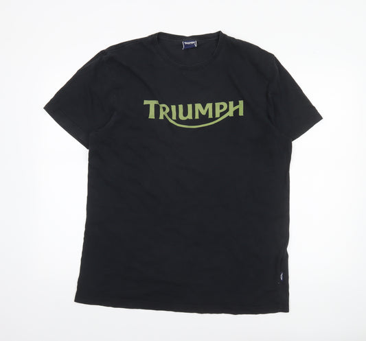 Triumph Men's Black Cotton Graphic T-Shirt - Size L