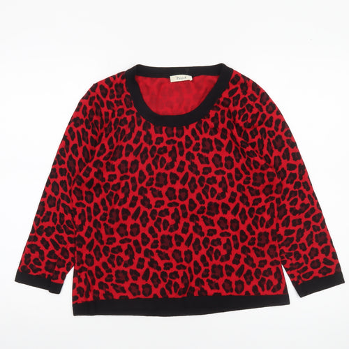 Precis Women Red Leopard Print Knit Pullover Jumper Size M