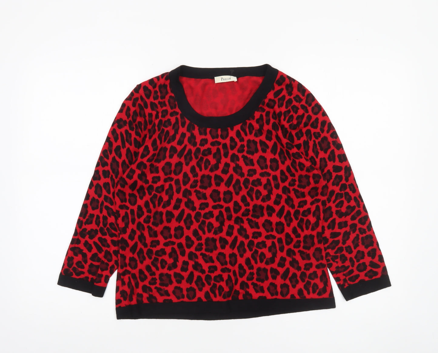 Precis Women Red Leopard Print Knit Pullover Jumper Size M